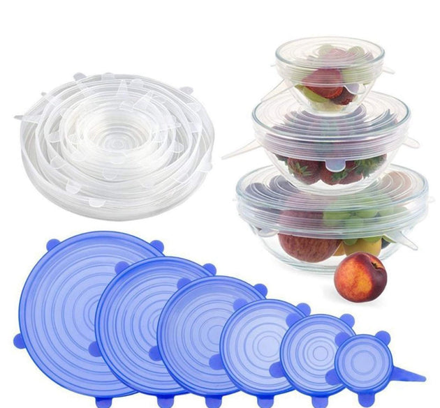 Silicone lid set for containers with stretchable features