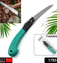 Pruning saw, folding design, ideal for camping, gardening, and cutting various materials.