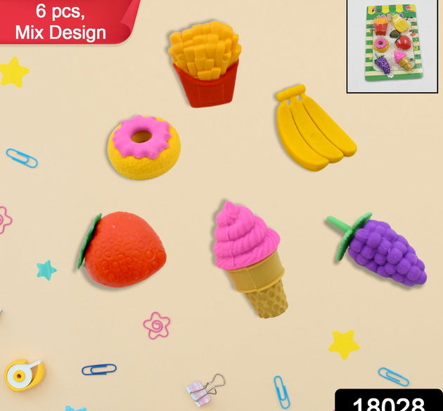 3D Food Fancy & Stylish Colorful Erasers, Mini Eraser Creative Cute Novelty Eraser for Children Different Designs Eraser Set for Return Gift, Birthday Party, School Prize (1 Set / Mix Design & Color)