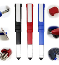 Versatile pen with screwdriver and stylus functions.