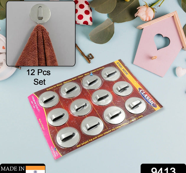 Steel self-adhesive wall hooks for home organization