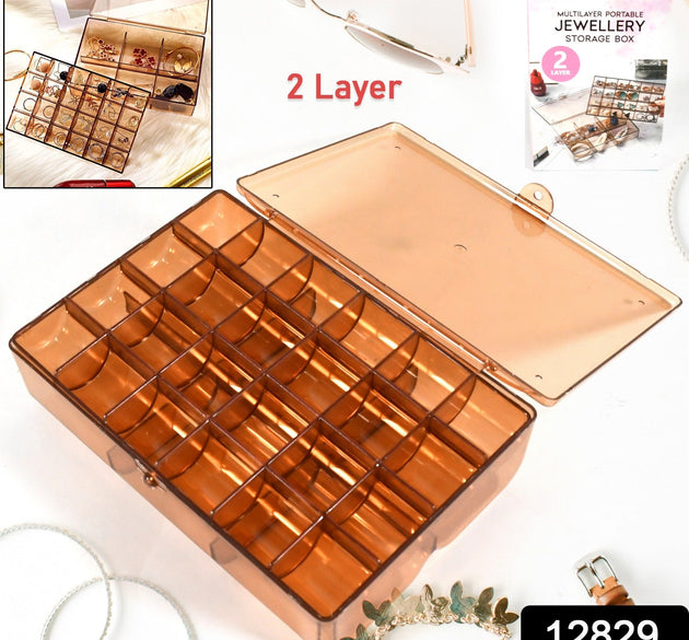 2 layer Acrylic Jewelry Storage Box Dustproof Earring Box, Storage Box Portable Nail Art Storage Case, 24-Grid Small and 6-Grid Big case Makeup Vanity Box (1 Pc / 30 Compartment)