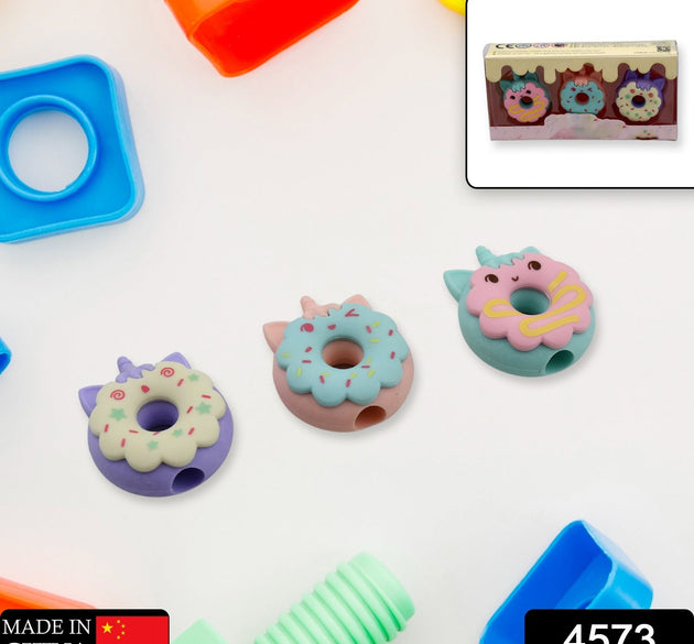 Colorful cartoon donut erasers for kids