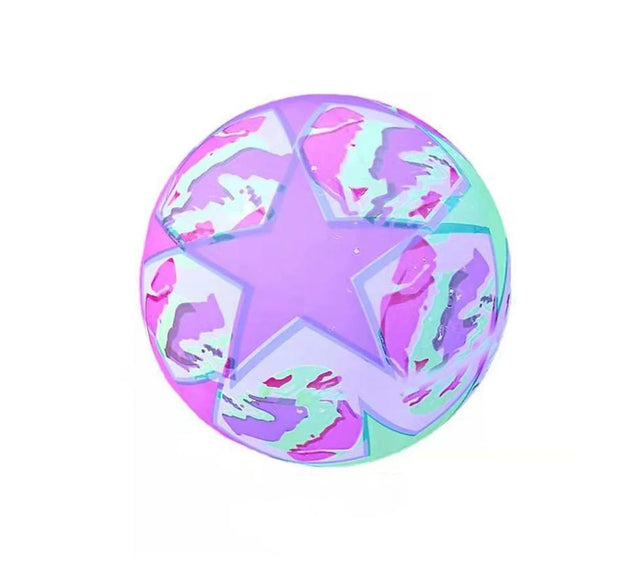 Bouncy stress reliever ball with LED lights for kids, showing its vibrant colors and texture