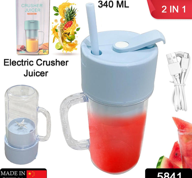 2 In1 Portable Crusher Juicer With Handle & Straw for Smoothie Sipper USB Rechargeable (340 ml) 6 Stainless Steel Blades Compact Juicer Mixer, Juicer Portable Fresh Juice Blender Portable Electric Juicer ( 340 ML )