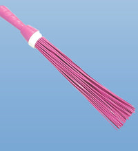 Plastic broom for wet and dry floor cleaning.