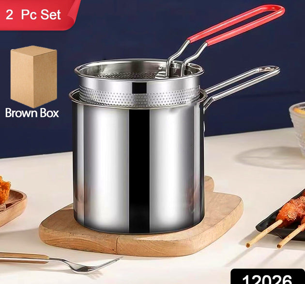 Small Deep Frying Pot With Strainer Basket (2 Pc Set)