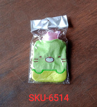 Green Kitty hot water bag for warming and pain relief