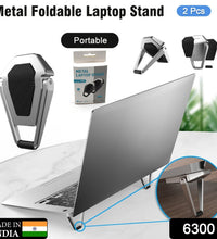 Premium metal laptop stand, portable, folds for easy storage.