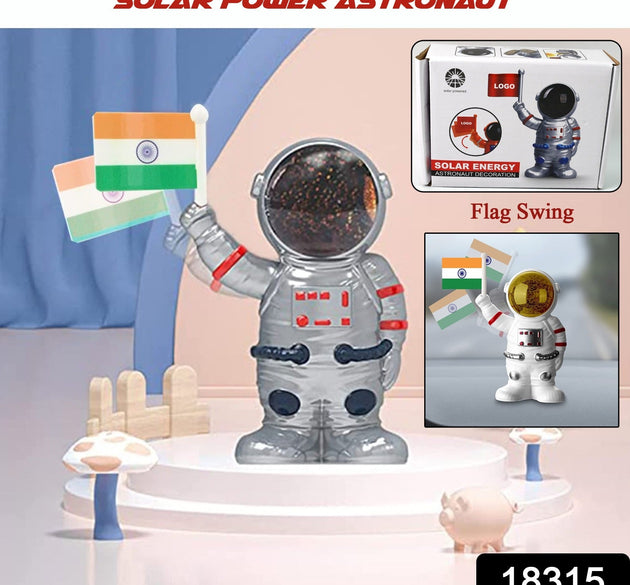 Solar Power Astronaut Ornament Moving Hand with Indian Flag 