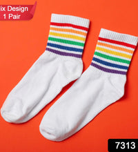 Designer socks with multiple prints.