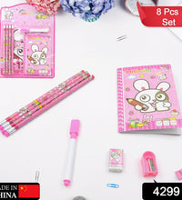 8-piece stationery kit for kids with diary and wooden pencils.