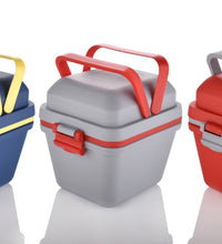 Durable lunch box with handle and push lock feature