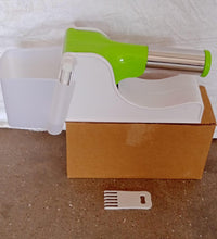 Plastic potato slicer with convenient container.