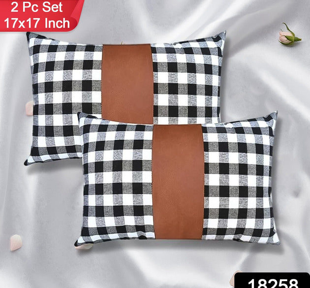 Pillow Covers, Leather & Cotton Cushion Covers (17 × 17 Inch / 1 Pair / 2 Pc)