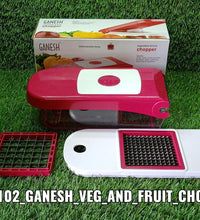 Ganesh red plastic chopper, vegetable and fruit cutter, different angles and details.