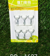 Adhesive wall hook for hanging various items.