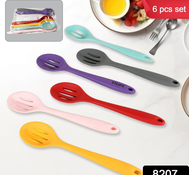 Multipurpose Silicone Spoon, Silicone Basting Spoon Non-Stick Kitchen Utensils Household Gadgets Heat-Resistant Non Stick Spoons Kitchen Cookware Items For Cooking and Baking (6 Pcs Set)