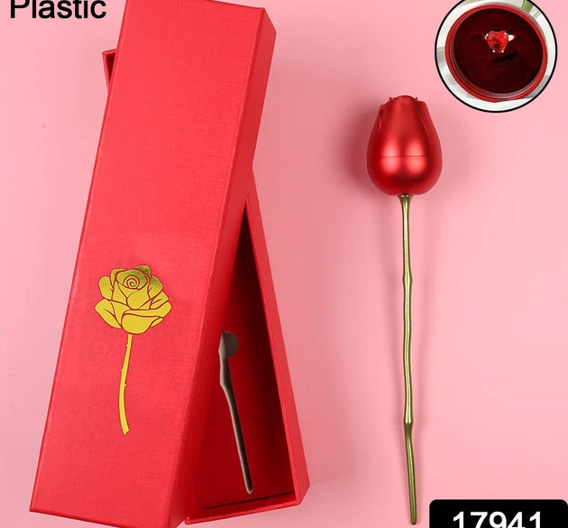 Plastic Red Rose Couple Rings Box-Fancy Rings Box (No Rings Included / 1 pc)