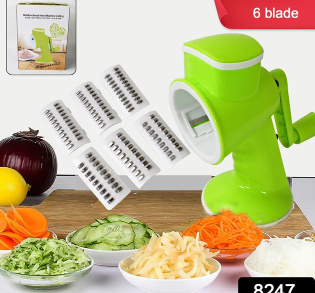 6 in 1 Multi functional Vegetable Cutter & Slicer Hand Machine Cutting, Slice, Cut Thick, Cut Silk All in one –Vegetable Chopper Cutter & Slicing Cutter Barrel - Vegetable Grater with 6 Removable Blades