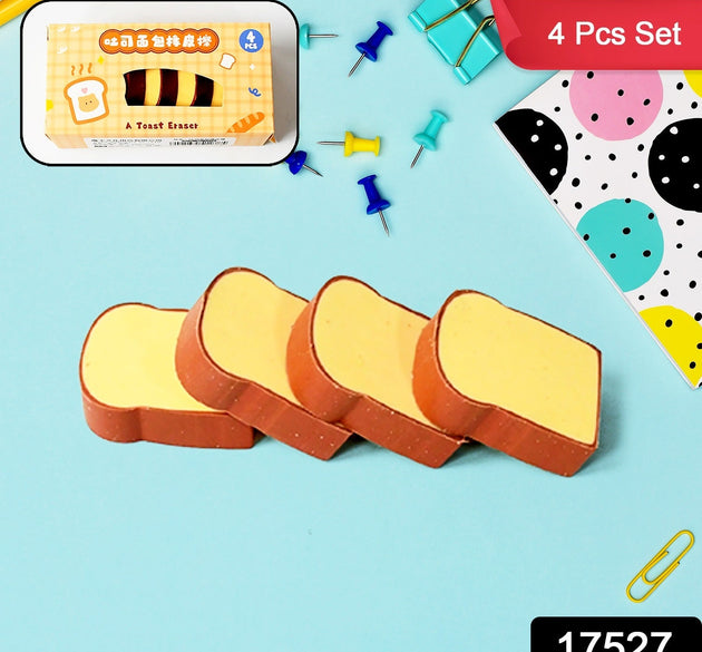 3D Toast Bread Shape Eraser for Kids, Cartoons Erasers Toast Bread Erasers Bread Shaped Eraser for Students, Gift, Cute Fun Food Erasers for School Classroom, Stationery for Boys & Girls (4 Pcs Set)