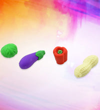 Pencil erasers shaped like fruits and vegetables