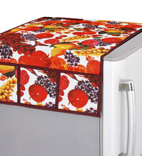 Decorative PVC fridge top cover with a fruit design in white and maroon.