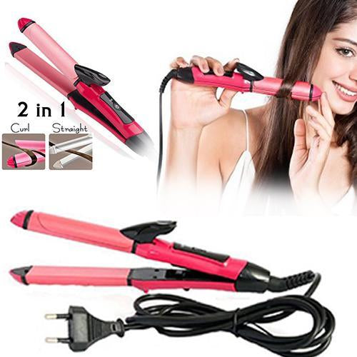 2-in-1 hair straightener and curler for women.