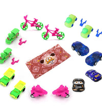 Toy set with friction powered vehicles