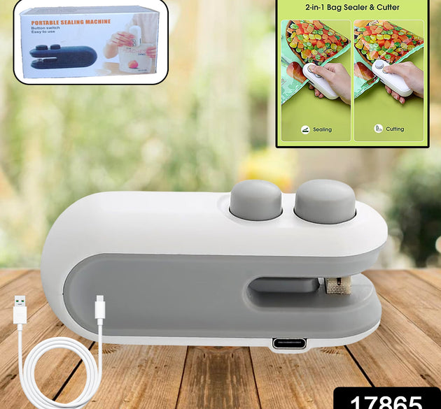 Mini Bag Sealer, 2 in 1 Seal & Cutter Heat Sealers, TYPE-C USB Charging Portable Bag Reseller, Handle Food Sealer, Sealing Machine for Food Storage Plastic Bags Snacks Keep Food Fresh