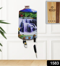 Artistic wooden vertical scenery with hooks for decor.