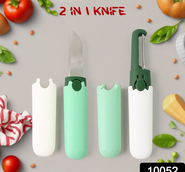 2 in 1 Knife, Multifunctional peeler Two in one fruit knife, fruit and vegetable cutting knife+sawtooth peeler, apple, carrot, potato, fruit slice antiskid