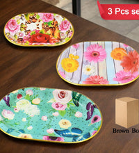 Plastic Flower Printed Design Serving Tray 