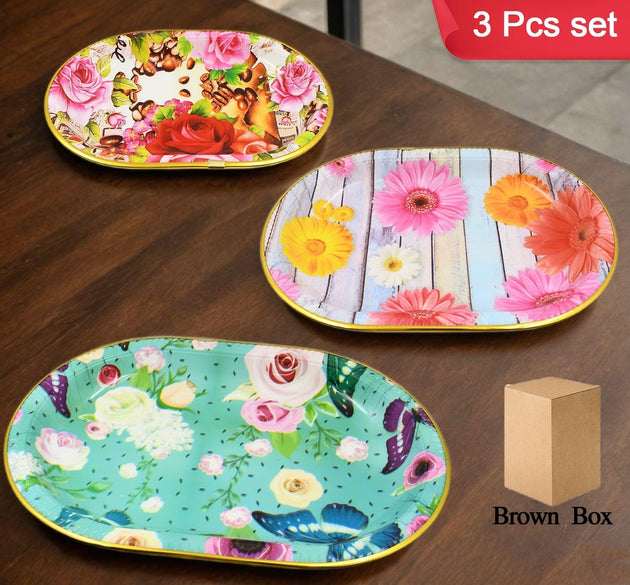 Plastic Flower Printed Design Serving Tray 