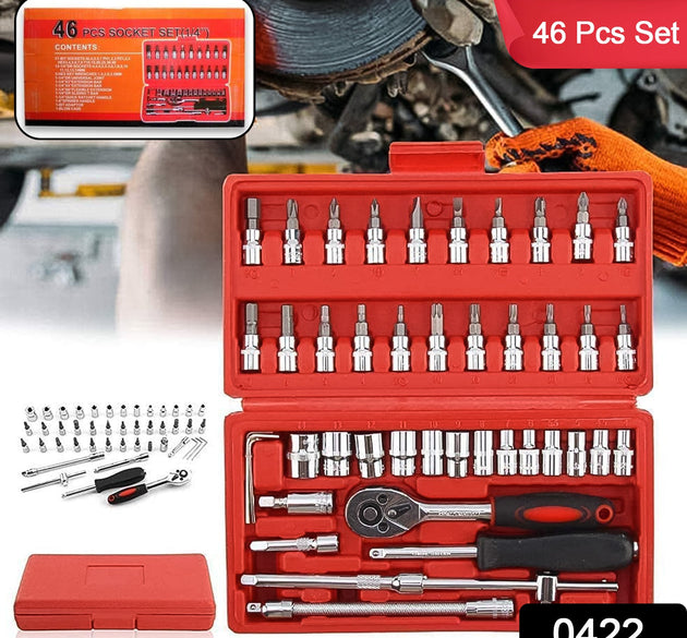 Socket 1 / 4 Inch Combination Repair Tool Kit (Red, 46 pcs)